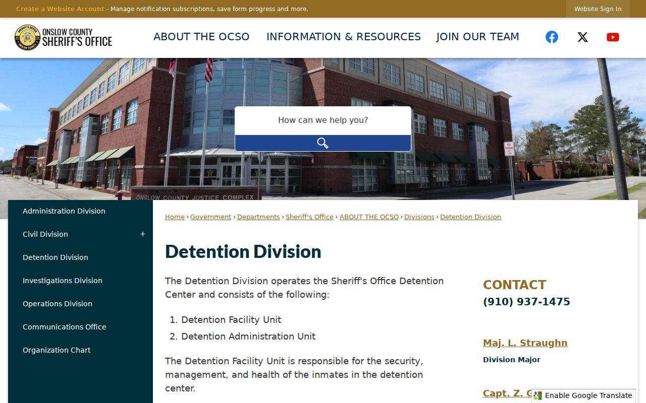 Onslow County arrest booking and detention information