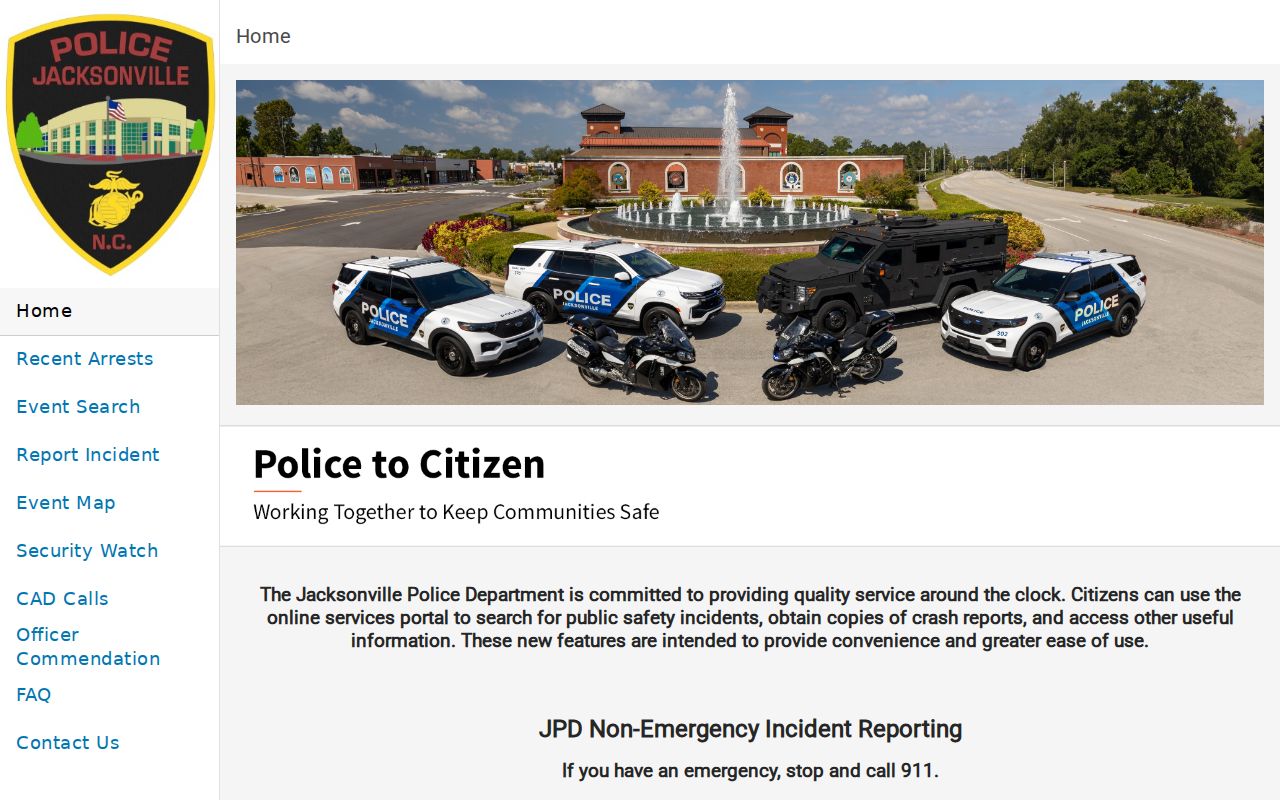 Onslow County arrest history Jacksonville Police P2C interface