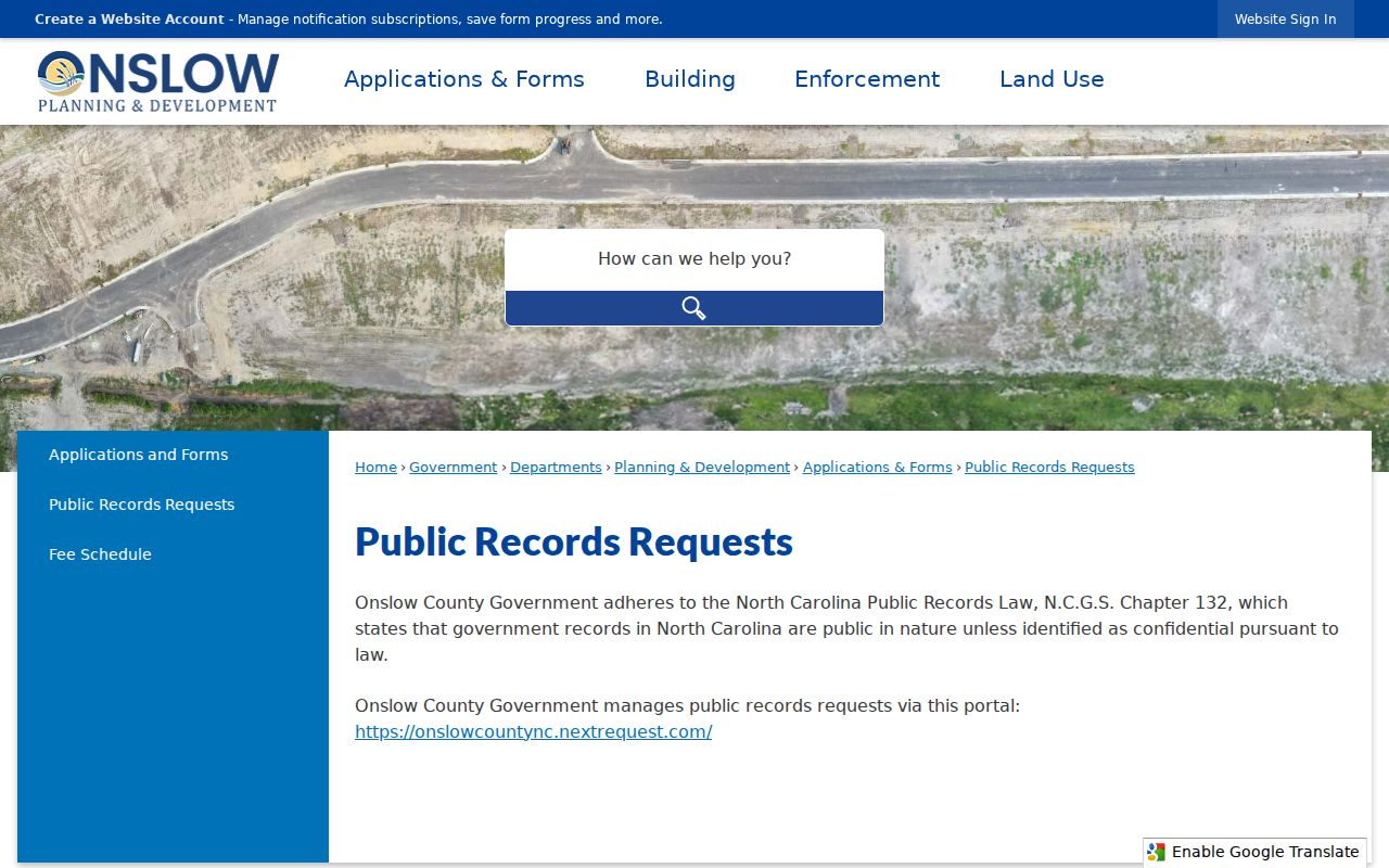 Onslow County arrest record public request guidance