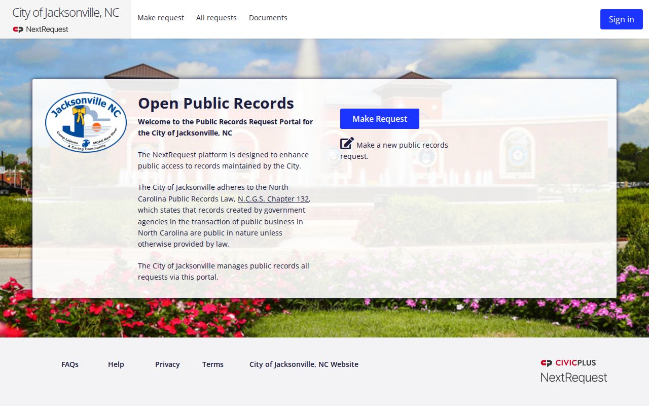Jacksonville NextRequest public records request portal