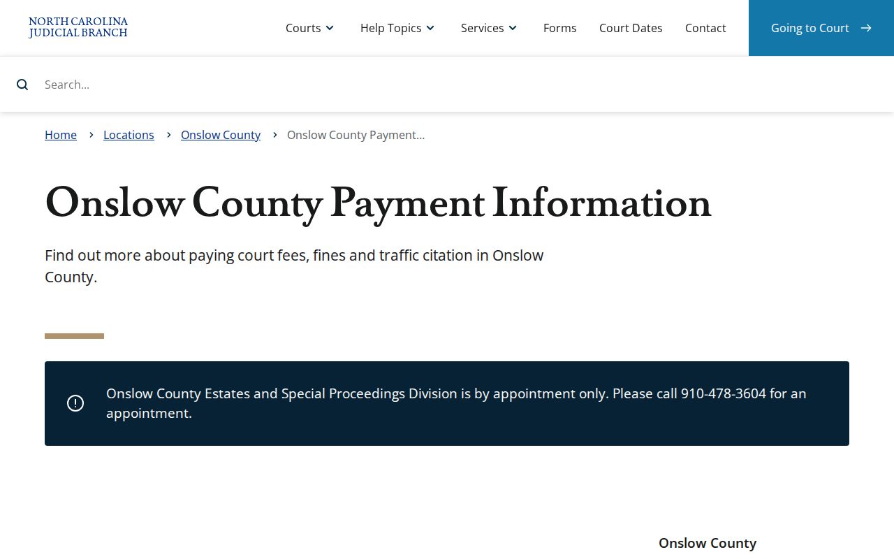 Onslow County criminal court case payment information