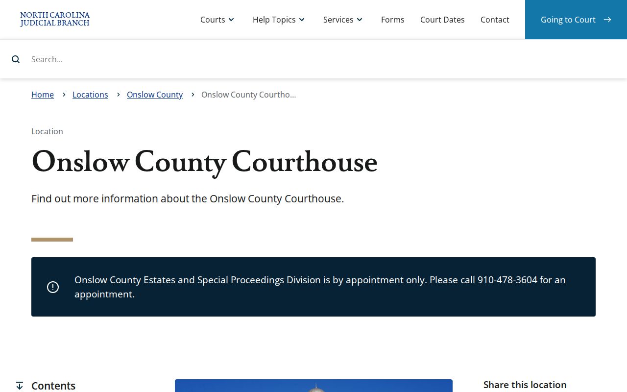 Onslow County criminal court case courthouse information