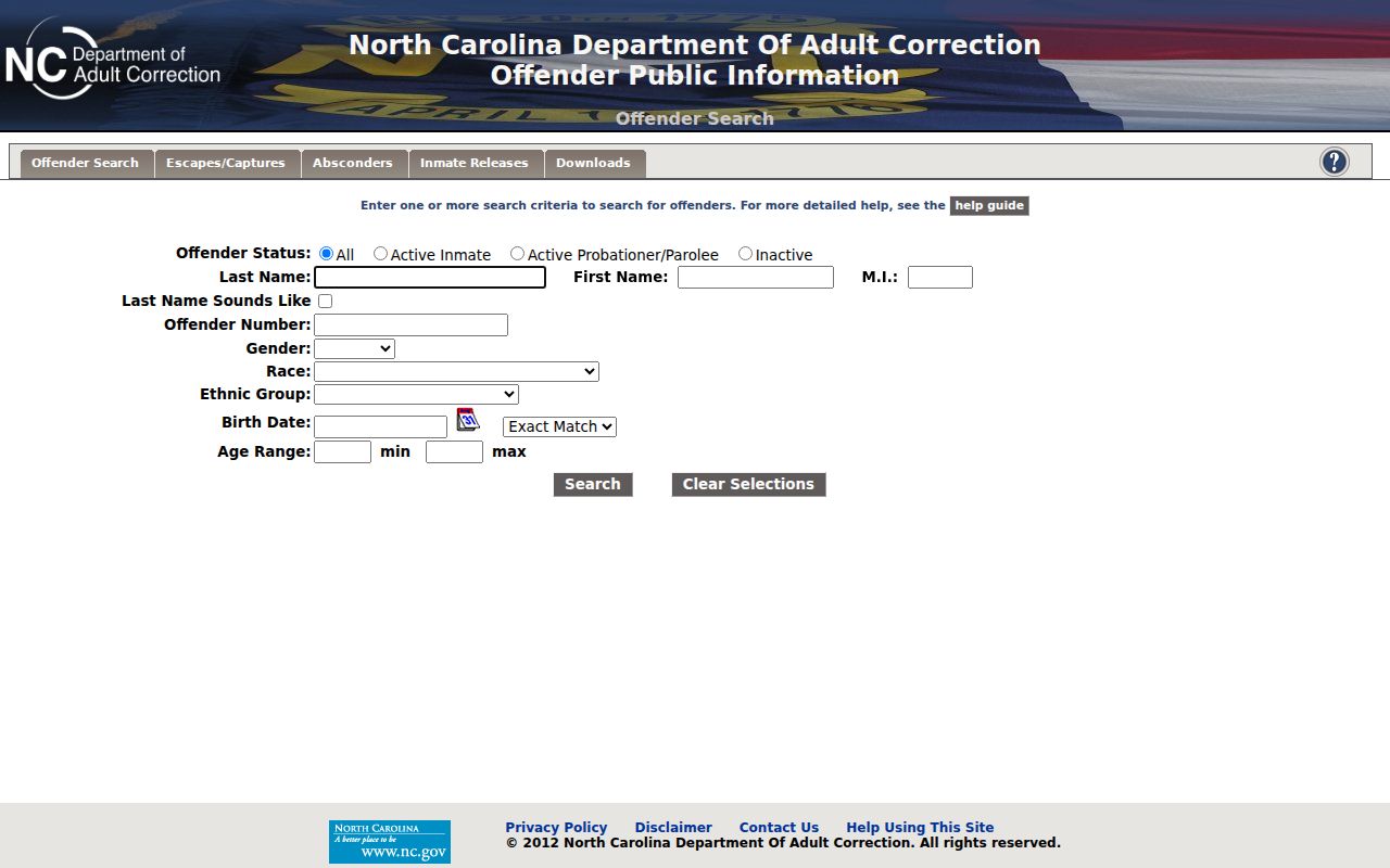 Onslow County criminal history NCDAC offender search