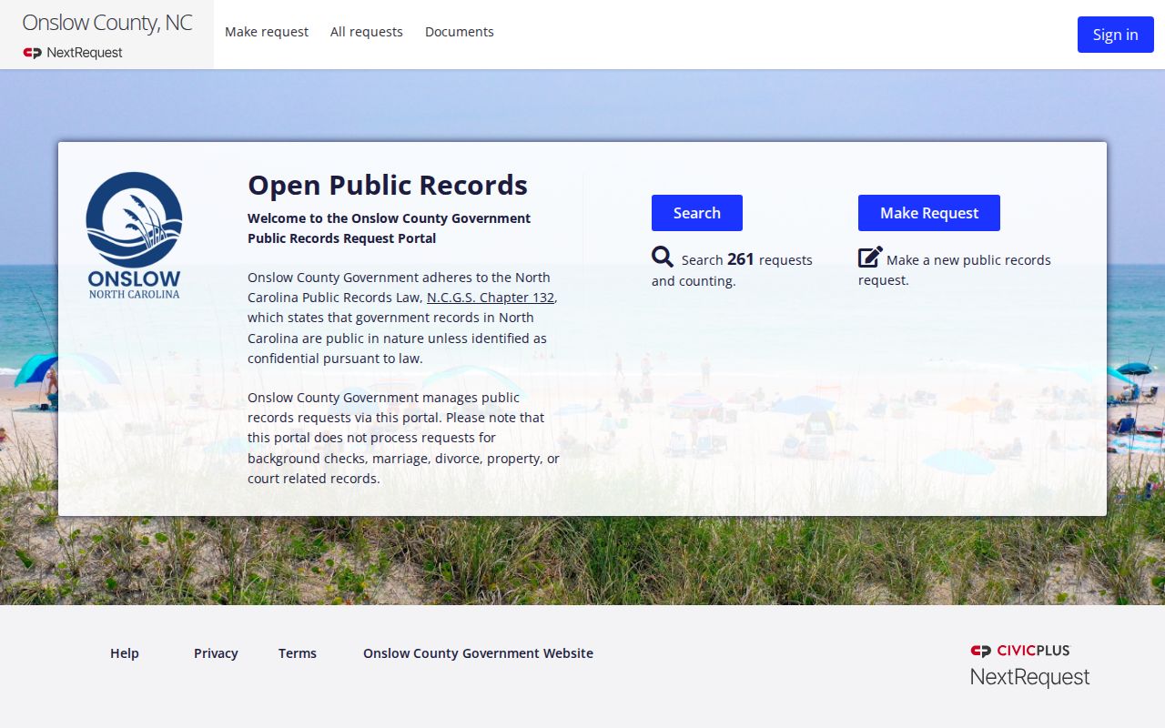 Onslow County criminal history NextRequest records portal