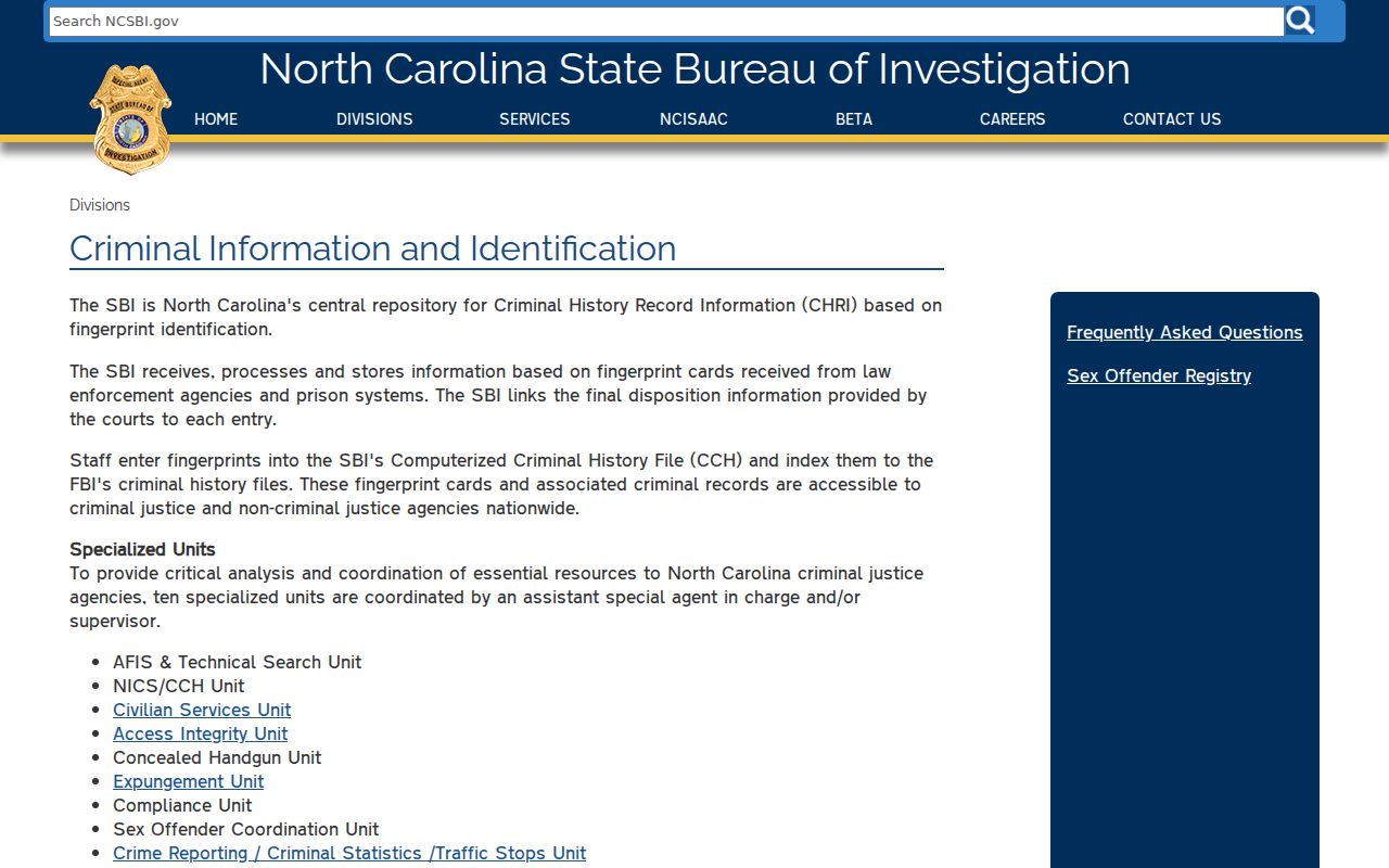 Onslow County criminal history SBI repository overview