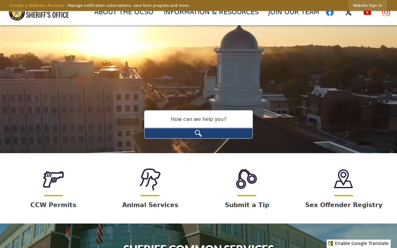 Onslow County criminal history sheriff services page